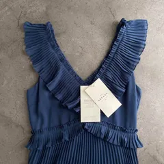 80 セザンヌ SEZANE フリル プリーツ ロング ワンピース 34 お呼ばれ　デート　オフィスカジュアル　食事会　dress　ドレス　可愛い