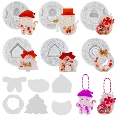 DeryArcle シリコンモールド 6セット アクリル板付き クリスマス形 アクセサリー 可愛い形 流砂型 雪華形 雪男形 部屋形 靴下形 クリスマスツリー形 ジンジャーブレッドマン形 ミニ 飾り物 ペンダント キーホルダー ハンドメイド UVレジン型  1