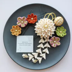 つまみ細工の髪飾り　くすみカラー　ピンク　成人式　卒業式　七五三【No.19】