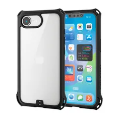 エレコム iPhone 16e ケース 耐衝撃 衝撃吸収 ZEROSHOCK ワイヤレス充電対応 MagSafe メタルリング シール付 レンズ保護 ストラップホール付き ブラック PM-A25SZEROFCBK