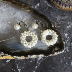 USA VINTAGE PEARL BEADS CIRCLE DESIGN EAR CLIPS/アメリカ古着パールビーズサークルデザインイヤリング