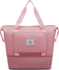 大容量トートバッグ 【ライトピンク】手提げ 2way スポーツバッグ ボストンバッグ ジムバック レディース かわいい ユニセックス おしゃれ 拡張可 旅行バッグ 乾湿分離 カジュアル 防水 折りたたみ 軽量 アウトドア 旅行