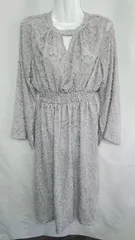 ◇ ⊇ ems excite　エムズエキサイト 前面糸装飾 長袖 マキシ ワンピース サイズM グレー レディース E  【1409100037265】