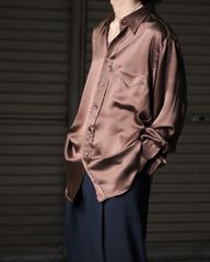 EURO VINTAGE Italy made silk oversized toromi l/s shirt brown ユーロビンテージ イタリア製 シルク 絹 オーバーサイズ 長袖シャツ ブラウン 茶系