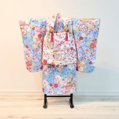 メルカリ市限定破格!【美品】七五三　フルセット　3歳　お着物　被布　90-100 女の子 七五三 3歳 被布 着物セット 青 水色 白 s13 - メルカリ