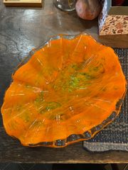 ガラス皿　ガラス食器　大皿　レトロ　昭和レトロ　アンティーク　ヴィンテージ　オレンジ