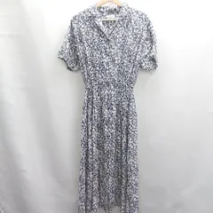 ◇ ⊂ LOWRYS FARM 花柄 ウエストゴム 半袖 ロング丈 ワンピース サイズＦ ネイビー ホワイト レディース E  【1503050002202】