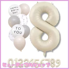 【特価】La Kissa 数字 バルーン ベージュ 大きい 誕生日 風船セット くすみ ナンバーバルーン アイボリー バースデー デコレーション (8 くすみホワイト)