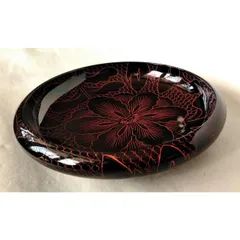 菓子鉢 黒 8.0 鉄鉢 牡丹彫 木製 漆塗り（会津漆器） 会津塗り 菓子器 ボール
