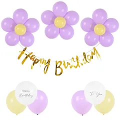 【在庫処分】女の子 1歳 ハーフバースデー 100日祝い フォトブース ガーランド お花のバルーン 男の子（パープルセット） Birthday Happy 飾り バースデー 風船 バルーン 誕生日 GRESATEK