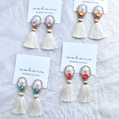 全4色 スワロフスキー×タッセル ピアス・イヤリング