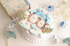 【アイシングクッキー】　シマエナガ　冬　誕生日　鳥　プレゼント　女の子　青