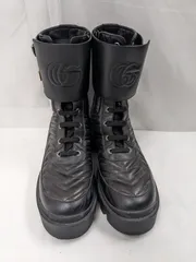 ⭐GUCCI グッチ GGマーモント 628855 サイズ39 約26cm Vステッチ シェブロン ショートブーツ レザー ブラック 黒 シルバー金具⭐