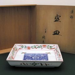 未使用】たち吉 橘吉 赤絵 長角皿揃 5枚セット 長皿 焼物皿 花紋 木箱