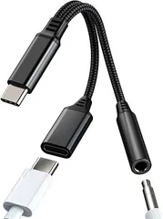 USB-C 3.5mm イヤホンジャック 充電器 変換アダプタ USB C タイプC 対応iPhone 15 Pro iPad Air Type-C ケーブル （2in1）対応Apple MacBook DAC TypeC 二股 アダプター