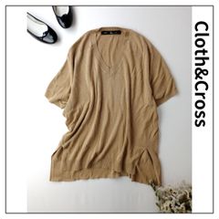 Cloth&Cross クロスアンドクロス Ｖネック ワイド サマーニット 半袖 コットン 綿 100％ ベージュ(125E＋4313)25N