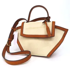 EI25003 未使用 訳有 CHARLES & KEITH チャールズ＆キース 2WAY ハンドバッグ ショルダーバッグ キャンバス×レザー ミニ クロスボディ アイボリー×茶