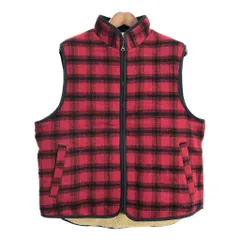00年代 L.L.Bean エルエルビーン ウールボアベスト アウトドア チェック レッド (メンズ L) 中古 古着 T1813