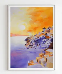 ガエーゴス　サントリーニ　絵画　アート Amazon.co.jp: ギリシャ サントリーニ島エーゲ海の絵海島壁
