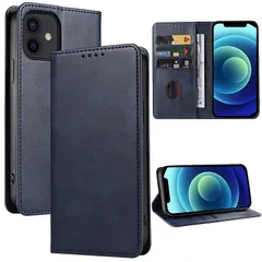 iphone 12 ケース 手帳型 携帯カバー レザー 耐衝撃 耐摩擦 軽量 着脱しやすい 全面保護 手触りが良い マグネット式 カード収納 スタンド機能 人気 上質 6.1インチ対応 EUMADOVE (ディープオーシャンブルー, iPhone 12) 0