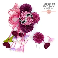 髪飾り 成人式 つまみ細工 赤 振袖 袴 2点セット 花 紫 下がり ラインストーン コーム Ｕピン ユニーク 個性的 かんざし かわい No.12-0637