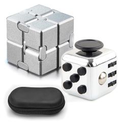 SALUDABLE フィジェットキューブ インフィニティキューブ 無限 ストレス解消 グッズ セット (シルバー)