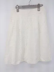 ◇ NEWYORKER ニューヨーカー 刺繍 デザインレース 大人かわいい 膝丈 フレア スカート サイズ9 オフホワイト レディース P  【1307040022351】