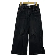 ZARA ザラ ダメージ加工 ワイド フレアデニムパンツ size11-12/ブラック
