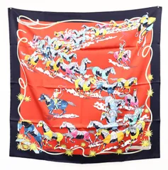 美品　HERMES　エルメス　カレ90　ダブルフェイス　野生馬II　LES MUSTANGSⅡ　スカーフ　大判ショール　シルク　23-1727