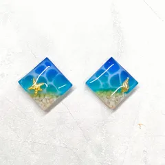 【No.118】レジンアクセサリー　レジン　ハンドメイド　レジンピアス　レジンイヤリング　海　スクエアピアス　揺れない