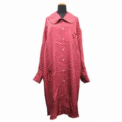 極美品 22SS コムデギャルソンオムプリュス COMME des GARCONS HOMME PLUS ドット サテン 丸襟 ロング シャツ カットソー 長袖 ワンピース アーカイブ AD2021 PI-B019 サイズXS ワインレッド/ホワイト メンズ