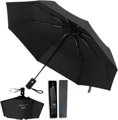 Miviart 強風に負けないワンタッチ傘強化改良型 風に強い 折りたたみ傘 自動開閉 コンパクト 軽量 晴雨兼用 紫外線UVカット 日傘 紫外線防止 1年中使える 男女兼用 誕生日 収納ポーチ付 災害時 防災グッズ 台風(ブラック)