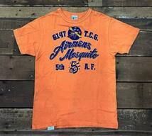 979★BUZZ RICKSON/バズリクソン USA製AIRMENS MOSQUITOプリントTシャツ 半袖 オレンジ Sサイズ メンズ アメカジ USED ★