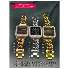 38mm42mm用　アップルウォッチ用カスタムベゼルチェーンバンドセット