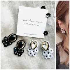 全2色 ウェディング ビジュー刺繍×スパンコールフラワーピアス/イヤリング