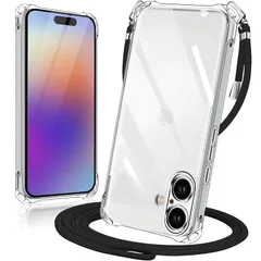 iPhone 16 用 ケース クリア ショルダー 耐衝撃 アイフォン16 用 スマホケース 透明 薄型 軽量 カバー 首かけ 肩掛け 縄掛けケース ストラップ付き 縦/横 2WAY 取り外し可能 長さ調整可能 ワイヤレス充電対応（クリア） 0