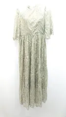 ◇ GIRL ガール バックファスナー 総レース 裏地あり パーティー 七分丈 ロング ワンピース サイズM グリーン レディース E 【1308160042779】