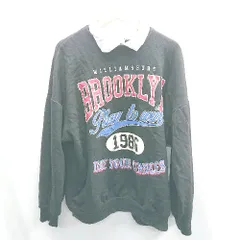 ◇ ⊇ Bershka ベルシュカ ロゴプリント 長袖 スウェットトレーナー サイズM ブラック系 レディース E  【1410100034239】のサムネイル