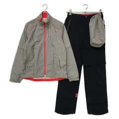 中古 レディース アディダスゴルフ adidas GOLF レインウエア L 紺 ネイビー 2WAY 上下 収納袋付き ギンガムチェック