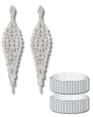 コンテスト アクセサリー イヤリング ブレスレット 3点セット クリスタル シルバー 大ぶり 揺れる ピアス (イヤリングset) [イヤリングset]