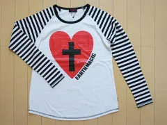 ★5 新品 未使用 アースマジック earth magic アウトレット 子供服 女の子 160cm 長袖 Tシャツ ロンT 白 黒 春 秋 ハート柄 トップス ガールズ 女児 キッズ ジュニア 【中古】 リサイクル 古着 子ども服 こども