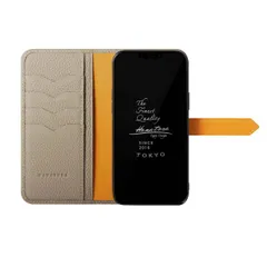 iPhone14ProMax ケース 手帳型 スマホケース シュリンクカーフレザー カメラホールなし グレージュ 14ProMax