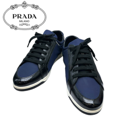 【未使用品】PRADA プラダ サフィアーノレザー スニーカー　ネイビー　スポーツライン　3E5892　（38/24CM）　レディース靴