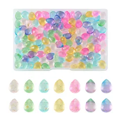 【数量限定】つや消し 約140個/箱 透明 7色 雫形 ティアードロップ ペンダントパーツ ガラスチャーム ガラスビーズ グリッター付き デコ素材 アクセサリーパーツ しずくビーズ ジュエリー製作用 DIY ハンドメイド カラフル かんざし ネックレス ブレス
