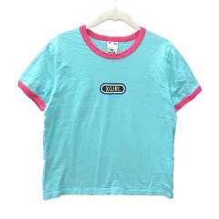 エックスガール x-girl Tシャツ カットソー 半袖 クルーネック ロゴプリント 切替 2 青 ブルー /CTのサムネイル
