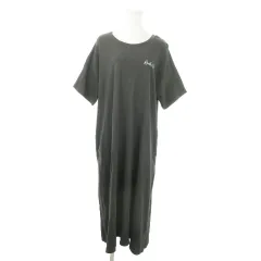 ロデオクラウンズ Rodeo Crowns マキシワンピース ロング 半袖 コットン 切替 レオパード ヒョウ柄 ロゴ F グレー /AO8