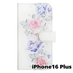 【新品未使用】 iPhone16 Plus 手帳型スマホ ケース 花柄 (パープル×ピンク) バラ ローズ 水彩 フラワー 北欧 おしゃれ かわいい カード収納 PUレザー flip2-ip16plus-wh-20072