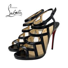 クリスチャンルブタン Christian Louboutin サンダル 靴 シューズ レザー メッシュ ブラック 黒 アンクルストラップ