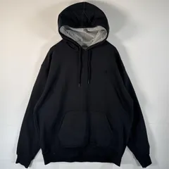 古着 チャンピオン Champion パーカー ワンポイントロゴ刺繍 大きいサイズ ワッペン フーディ マフポケット XL  ブラック メンズ