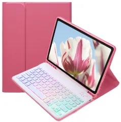 新品 11インチ/ 2022 iPad 第10世代 iPad 10.9インチ キーボードケース A16 お洒落 可愛い バックライトキーボード 2025 ケース マグネット分離式 カラフルバックライト付き 学生 ビジネス濃いピンク+白